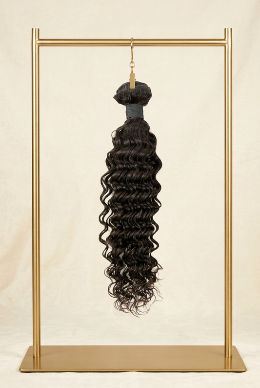 One deep-wave bundle on the gold hanging rack
