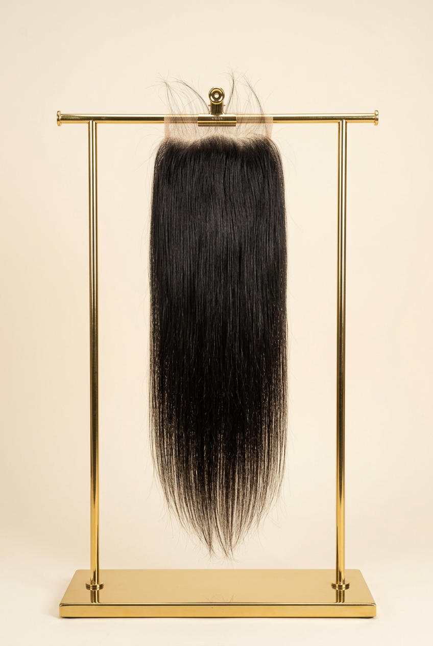 Straight lace closure on a gold hanging rack